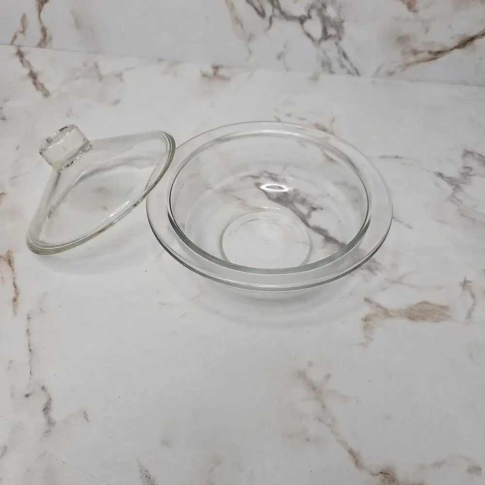Vintage Hazel Atlas Clear Glass Round Casserole Dish with Lid H over A Logo MCM